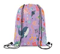 Drawstring Bags Kawaii Marine Life Cute Fish Crab Cartoon Turtle Animal S Seahorse Gym Sack Storage Gym Bag Resistant Swimming Bag For Travel Running Shopping 36X42CM