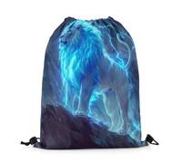 Drawstring Bags Lion Blue Neon Light Wild Animal Cool Wildlife Modern Swimming Bag Storage Gym Bag Resistant Drawstring Backpack For Travel School Shopping 36X42CM