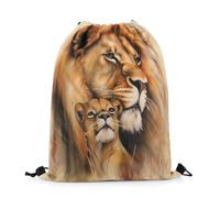 Drawstring Bags Lion Brown Lion African Savannah Safari Wildlife Animals Gym Bag Multicolor Gym Sack Lightweight Swimming Bag For Travel School Shopping 36X42CM