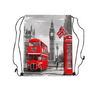 Drawstring Bags London Big Ben Retro Telephone Booth Sightseeing Bus Modern City London Themed Drawstring Gym Bag Sports Swimming Bag Storage Gym Sack For Party Holidays Traveling S