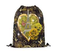 Drawstring Bags Love Heart Galaxy Eiffel Tower Butterfly Gym Bag Storage Gym Sack Multicolor Swimming Bag For Running Shopping Travel 36X42CM