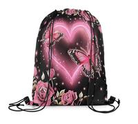 Drawstring Bags Love Heart Romantic Drawstring Backpack Resistant Swimming Bag Multicolor Gym Sack For Shopping Running School 36X42CM