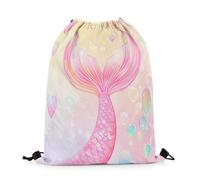 Drawstring Bags Mermaids Tail Fairy Tale Theme Pink Glitter Fish Scale Drawstrings Backpack Sports Drawstring Gym Bag Resistant Gym Sack For Swimming Holidays Running M