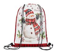 Drawstring Bags Merry Christmas Cute Snowman Snowflake Modern Black Red Plaid Gym Sack Resistant Cinch Bag Storage Swimming Bag For Running Party Travel 36X42CM