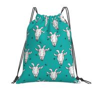 Drawstring Bags Modern Cartoon Goat Head White Drawstring Backpack Resistant Swimming Bag Waterproof Gym Sack For Gym Travel Traveling
