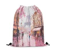 Drawstring Bags Modern Eiffel Tower Romantic Paris Street Gym Bag Storage Swimming Bag Resistant Gym Sack For Shopping Running School 36X42CM