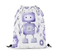 Drawstring Bags Modern Sci-Fi Robot,Cartoon Super Robot,Pastel Purple White Drawstring Backpack Lightweight Gym Sack Waterproof Swimming Bag For Gym Travel Shopping