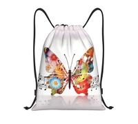 Drawstring Bags Music Butterfly Drawstring Backpack Resistant Swimming Bag Waterproof Cinch Bag For Party Running Travel 36X42CM
