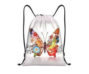 Drawstring Bags Music Butterfly Drawstring Backpack Resistant Swimming Bag Waterproof Cinch Bag For Party Running Travel 36X42CM