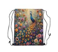 Drawstring Bags Peacock,Watercolor Flower,Flower Wildlife Print Cinch Bag Sports Drawstring Backpack Resistant Swimming Bag For Shopping Travel Party 36X42CM