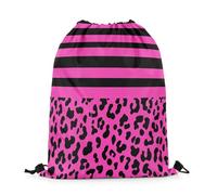 Drawstring Bags Pink Leopard Print Patchwork Geometric Stripes Romantic Style African Wildlife Modern Drawstring Gym Bag Multicolor Gym Sack Resistant Drawstrings Backpack M