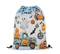 Drawstring Bags Pumpink Truck,Cute Halloween Ghost Gnome Bowknet,Blue White Gradient Wild Bats Drawstring Backpack Sports Swimming Bag Waterproof Cinch Bag For Shopping Travel Running 36X42CM