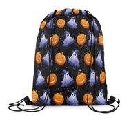 Drawstring Bags Pumpkin Halloween Theme Cartoon Galaxy Printed Black Gothic Drawstring Backpack Storage Gym Bag Resistant Swimming Bag For Running School Travel 36X42CM