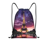 Drawstring Bags Purple Eiffel Tower Cinch Bag Sports Drawstring Backpack Storage Swimming Bag For Travel Party Shopping 36X42CM