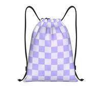 Drawstring Bags Purple Pastel Checker Drawstring Backpack Lightweight Gym Sack Resistant Swimming Bag For Traveling Shopping Travel