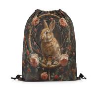 Drawstring Bags Rabbit Cute Bunny Boho Dream Catcher Flower Botanical Leaves Drawstring Backpack Storage Swimming Bag Multicolor Gym Sack For School Shopping Travel 36X42CM