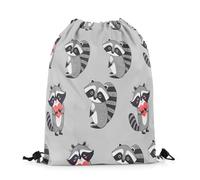 Drawstring Bags Raccoon Cute Raccoon Print Grey White Red Romantic Love Pattern Cartoon Animals Theme Gym Sack Storage Swimming Bag Resistant Gym Bag For School Running Travel 36X42CM