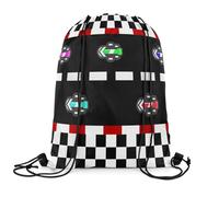 Drawstring Bags Racing Car Black White Checkered Extreme Sports Drawstrings Backpack Machine Washable Gym Sack Waterproof Swimming Bag For Party School Swimming S