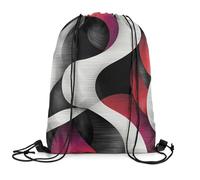 Drawstring Bags Red Black Abstract Circle Geometric Modern Style For Irregular Stripe Wave Line Gym Sack Resistant Swimming Bag Sports Cinch Bag For Party Shopping Travel 36X42CM