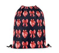 Drawstring Bags Red Mirrorball Heart Watercolor Red Bowknot Romantic Style Theme Dreamy Drawstring Backpack Storage Gym Bag Resistant Swimming Bag For Travel Shopping School 36X42CM
