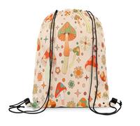 Drawstring Bags Retro 60S 70S Groovy Flower Cartoon Mushroom Funky 1960 1970 Flower Cute Country Plants Artwork Gym Sack Lightweight Gym Bag Resistant Swimming Bag For School Travel 36X42CM