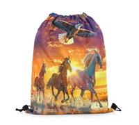 Drawstring Bags Running Horse,Wild Eagle Birds,Nature Sunset Drawstring Backpack Storage Swimming Bag Waterproof Gym Sack For Gym Travel Traveling