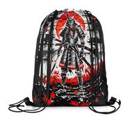 Drawstring Bags Samurai Japanese Style Drawstring Backpack Storage Gym Sack Resistant Gym Bag For Travel School Running 36X42CM