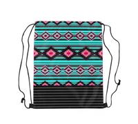 Drawstring Bags Southwestern Geometric Tribal Native American Design Blue Pink Drawstring Gym Bag Sports Drawstrings Backpack Multicolor Swimming Bag For Picnic Travel Holidays M
