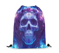 Drawstring Bags Sugar Skull Bohemian Death Skeleton,Halloween Horror Theme Swimming Bag Lightweight Gym Sack Waterproof Drawstring Backpack For Shopping Travel Traveling