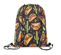 Drawstring Bags Taco Cactus Glitter Stars Mexican Cuisine Burritos Hot Red Pepper Fast Food Gym Bag Multicolor Drawstring Backpack Storage Swimming Bag For Travel Shopping School 36X42CM