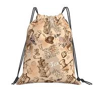 Drawstring Bags Vintage Coffee Theme Cup Drawstring Gym Bag Lightweight Drawstrings Backpack Large Capacity Gym Sack For Beach Party Picnic S