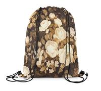 Drawstring Bags Vintage Flower Black Gold Flower Gym Bag Storage Swimming Bag Resistant Gym Sack For Travel School Running 36X42CM