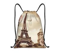 Drawstring Bags Vintage Paris Eiffel Tower Butterfly Gym Sack Storage Swimming Bag Waterproof Drawstring Backpack For Party Shopping Travel 36X42CM