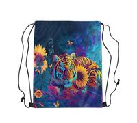 Drawstring Bags Watercolor Neon Tiger Colorful Abstract Geometry Swirl Botanical Flowers Dreamy Butterfly Drawstring Backpack Storage Swimming Bag Resistant Gym Sack For Travel School 36X42CM