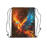 Drawstring Bags Watercolor Phoenix Traditional Chinese Magic Phoenix Galaxy Rainbow Feather Gym Bag Multicolor Gym Sack Lightweight Swimming Bag For Running School Travel 36X42CM