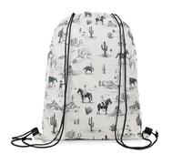 Drawstring Bags Western,South West,Black White Sketch Illustration Style,Wild West Cactus Desert Gym Sack Lightweight Swimming Bag Resistant Drawstring Backpack For Traveling Travel Gym