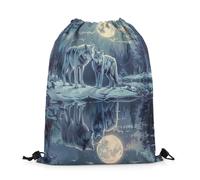Drawstring Bags Wild Wolf,Mysterious Moonnight,Winter Drawstring Backpack Waterproof Swimming Bag Storage Gym Sack For Gym Travel Shopping