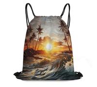 Drawstring Bagsport Sack For Picnic Men Shopping 36X42Cm Durable Lightweight Bags Palm Trees Ocean Waves Sunset