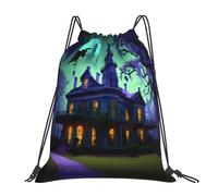 Drawstring Bagsport Sack For Storage Men Hiking 36X42Cm Durable Lightweight String Bag Black Haunted Mansions Print