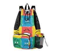 Drawstring Beach Backpack Pool Bag With Water Bottle Pocket Cinch Back Sack Wet and Dry Separation Colorful Pop Art Style Face Icons
