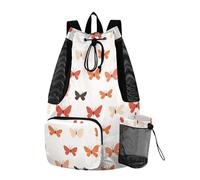 Drawstring Beach Bags Pool Bag With Water Bottle Holder Pull String Bag Dry Wet Separation Happy Valentine Cartoon Butterfly
