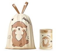 Drawstring Bin Bags, 10-15L Cute Otter Printed Bin liners, Thickened Tear-Free Rubbish Bags with Handles 110 Counts for Kitchen, Bedroom, Bathroom No Tearing Required Durable & Leak-Proof 45x45cm