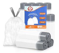 Drawstring Bin Bags 10Litre Bin Liners - Tie Handle White Dustbin Bags Food Waste Bags Trash Caddy Liners Drawstring Bin Bags For Kitchen, Bathroom, Office, Bedroom, Pedal Bins, 2.6Gallon 60Packs