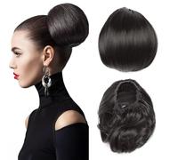 Drawstring Bun Extensions,Straight Hepburn Scrunchies Bun Piece for Women,6 inch Short Ponytail Synthetic Clip in Updo Hairpiece Fake,Sandy Blonde Mix Bleach Blonde