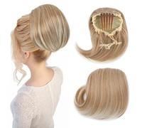 Drawstring Bun Extensions,Straight Hepburn Scrunchies Bun Piece for Women,6 inch Short Ponytail Synthetic Clip in Updo Hairpiece Fake,Sandy Blonde Mix Bleach Blonde