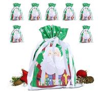 Drawstring Christmas Bags, 8-Piece Drawstring Christmas Treat Bags for Candy, Home Decorations Party Supplies for Kids Adults Holiday Wedding Tree Classroom Friends Festival