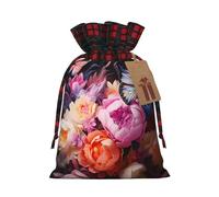 Drawstring Christmas Gift Bags - Butterflies and Fresh Bush Print Candy Decorative Pouches, for Holiday Celebrations Wrap Small