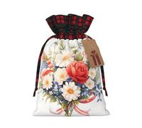 Drawstring Christmas Gift Bags - Flags and Flowers Print Candy Decorative Pouches, for Holiday Celebrations Wrap Small