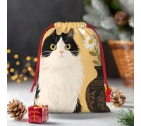Drawstring Christmas Gift Bags, Large Medium Small Xmas Wrapping Bag Reusable Holiday Gift Bags Antique Daisy Cat Wrapping Merry Pouch For Birthday, Goodies, Xmas Holiday Party Favor Decoration
