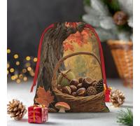 Drawstring Christmas Gift Bags, Large Medium Small Xmas Wrapping Bag Reusable Holiday Gift Bags Autumn Fall Harvest Maple Wrapping Merry Pouch For Birthday, Goodies, Xmas Holiday Party Favor
